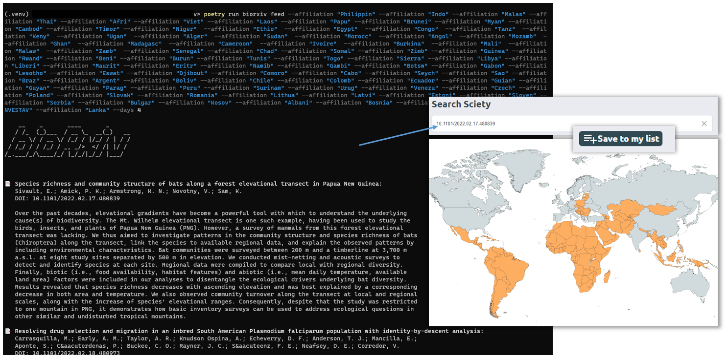 Figure 1: Screenshot of the typical API query I perform to retrieve Global South bioRxiv preprints